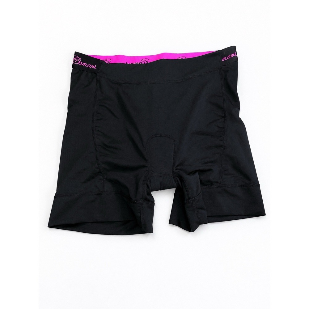 Canari Womens Cycling Shorts Stretch Padded Size Small 5" Inseam Black Pink Logo